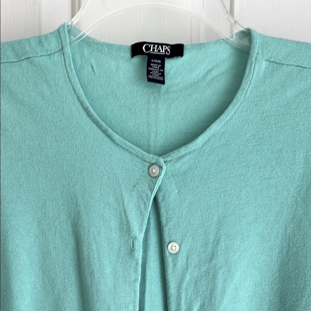 Chaps Aqua Teal Mint Green Button-Up Cotton Cardigan Large NWOT